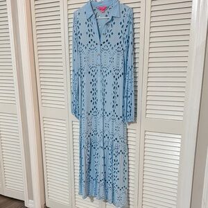 Lilly Pulitzer Light Blue Eyelet Long Sleeve Dress